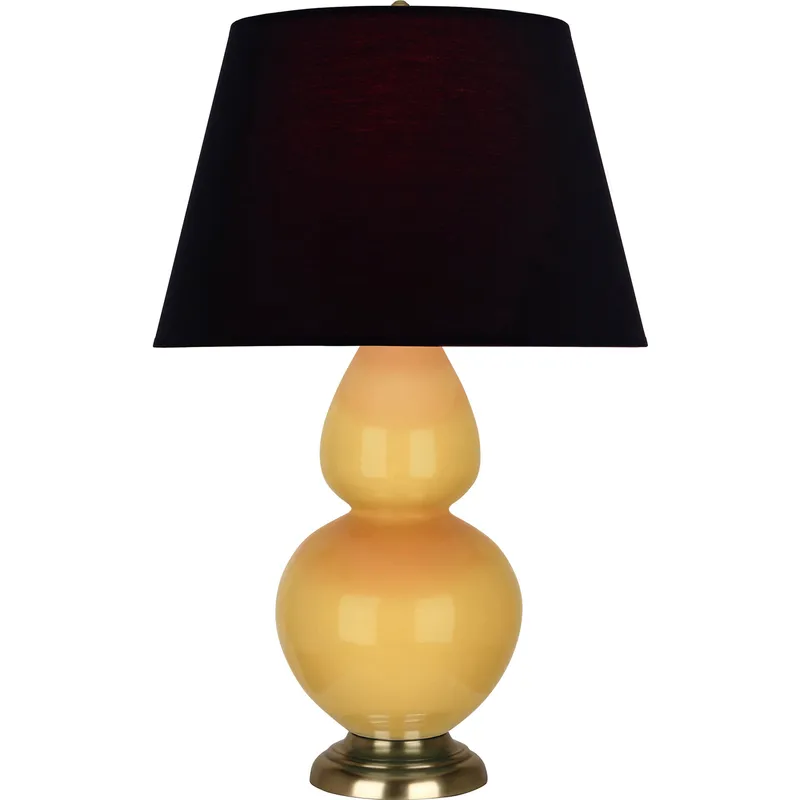 Double Gourd 31 inch 150 watt Sunset Yellow Glazed Ceramic with Antique Brass Table Lamp Portable Light in Ink Black with Rose Red