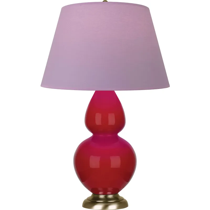 Double Gourd 31 inch 150 watt Ruby Red Glazed Ceramic with Antique Brass Table Lamp Portable Light in Lavender with Plum
