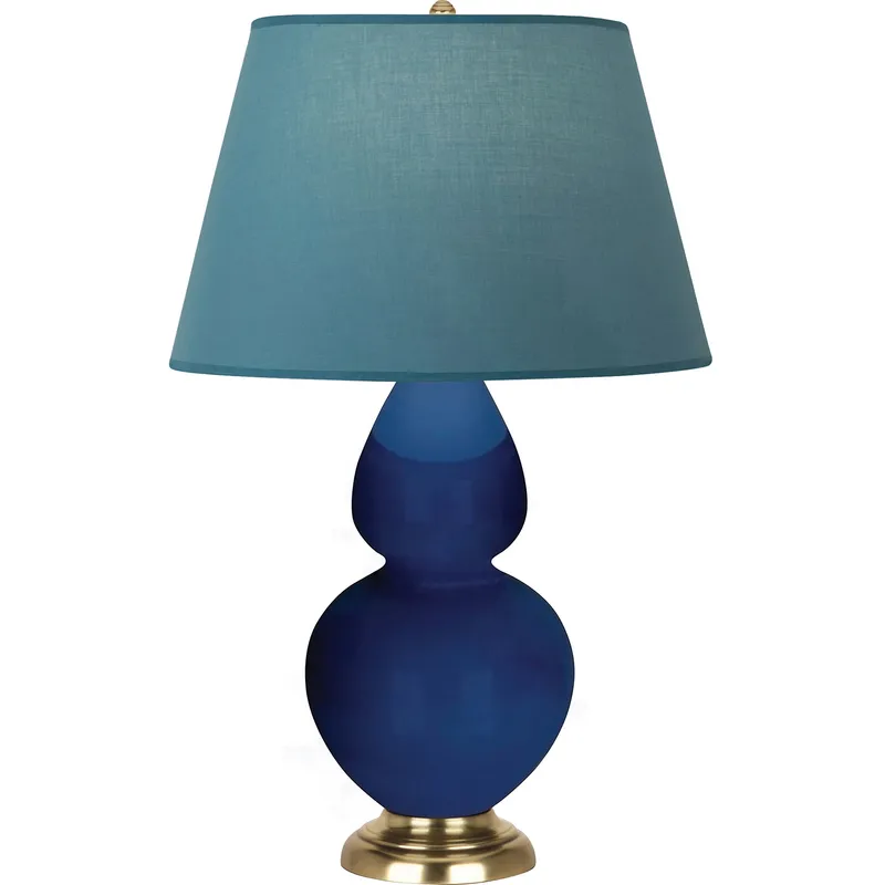 Double Gourd 31 inch 150 watt Cobalt Glazed Ceramic with Antique Natural Brass Table Lamp Portable Light in Bright Blue with Gray