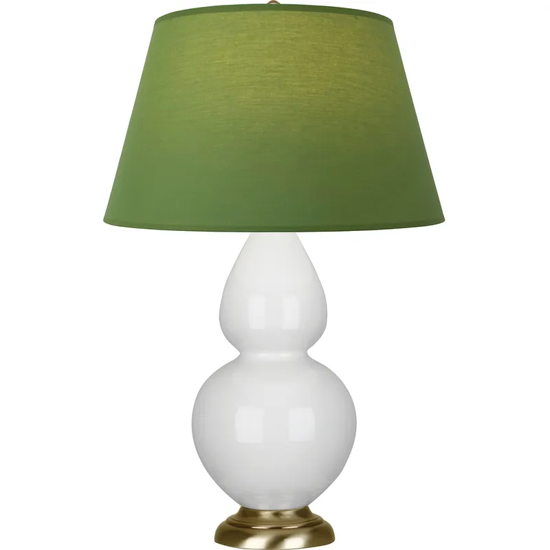 Double Gourd 31 inch 150 watt Lily Glazed Ceramic with Antique Natural Brass Table Lamp Portable Light in Tea Green with Taupe