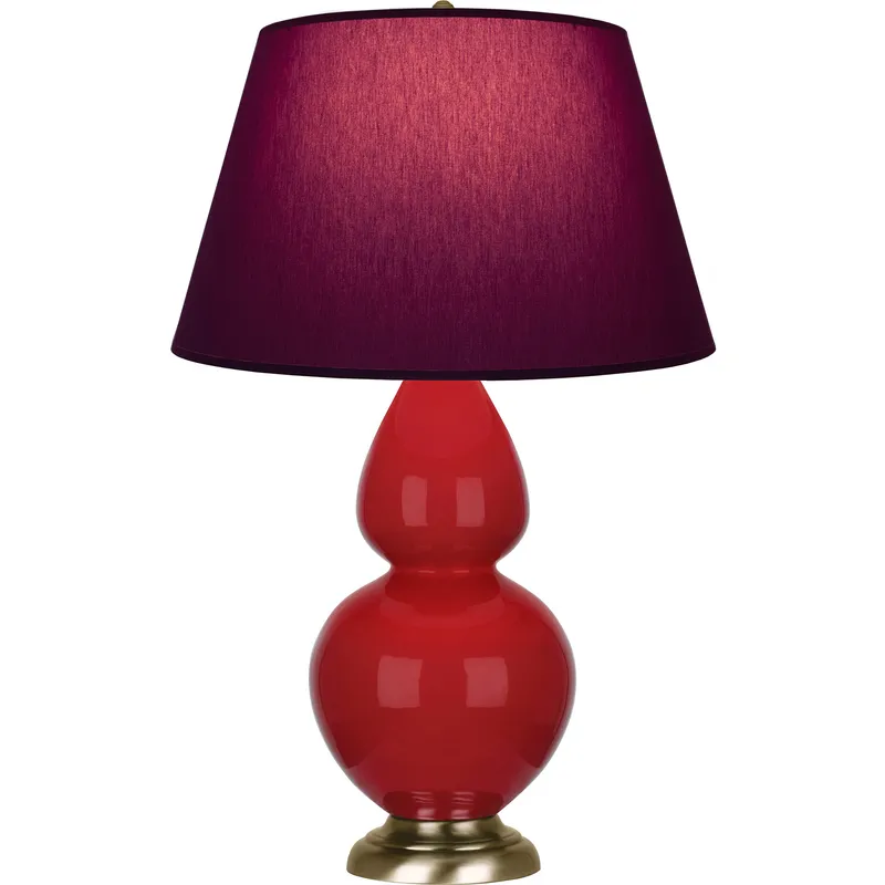 Double Gourd 31 inch 150 watt Ruby Red Glazed Ceramic with Antique Brass Table Lamp Portable Light in Plum with Lavender