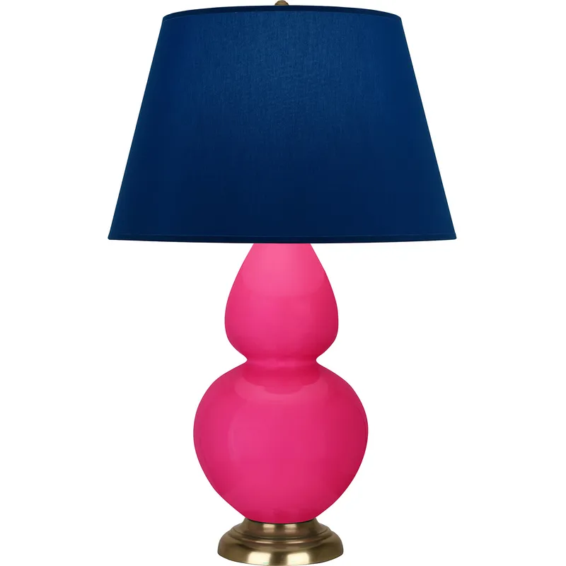 Double Gourd 31 inch 150 watt Razzle Rose Glazed Ceramic with Antique Natural Brass Table Lamp Portable Light in Navy with Gray