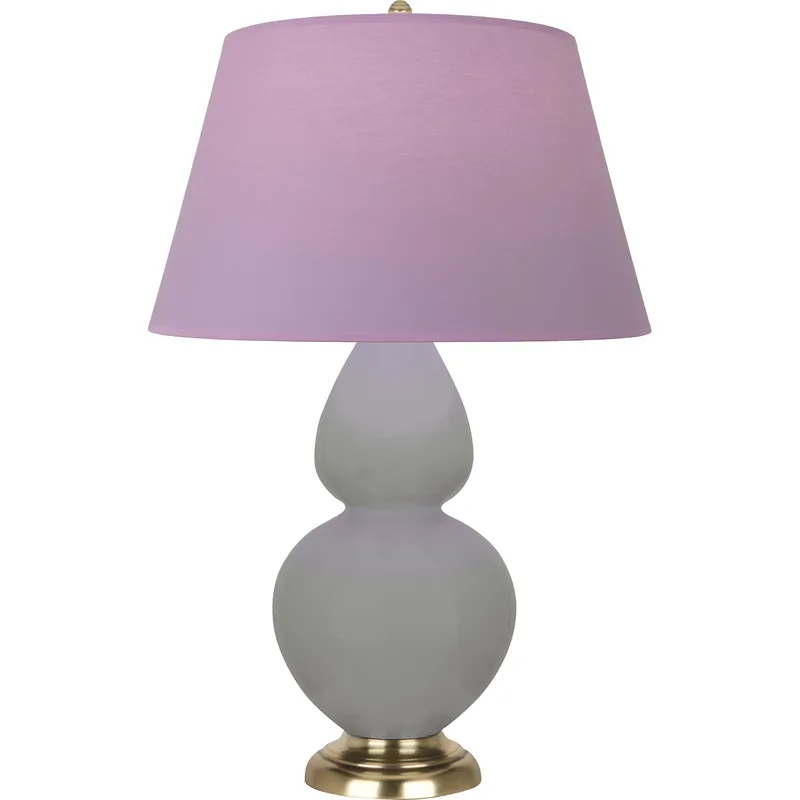 Double Gourd 31 inch 150 watt Matte Smokey Taupe Glazed Ceramic with Antique Natural Brass Table Lamp Portable Light in Matte Smoky Taupe, Lavender with Plum