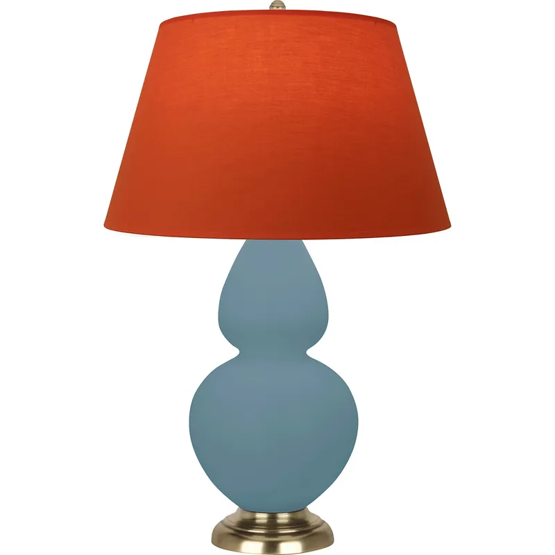 Double Gourd 31 inch 150 watt Matte Steel Blue Glazed Ceramic with Antique Brass Table Lamp Portable Light in Tangerine with Taupe