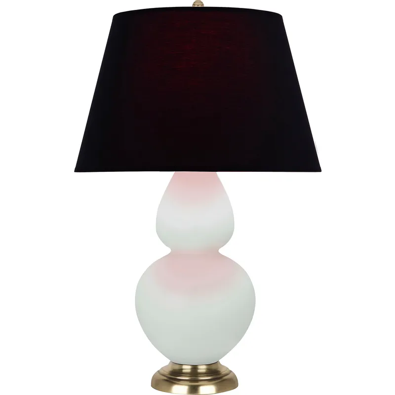 Double Gourd 31 inch 150 watt Matte Celadon Glazed Ceramic with Antique Brass Accents Table Lamp Portable Light in Ink Black with Rose Red