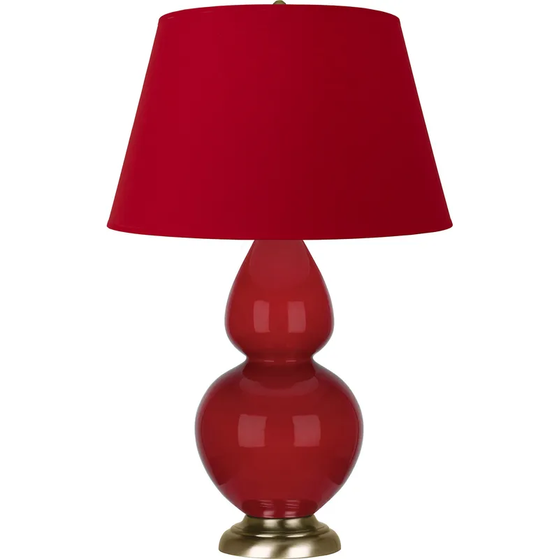 Double Gourd 31 inch 150 watt Ruby Red Glazed Ceramic with Antique Brass Table Lamp Portable Light in Rose Red with Ink Black