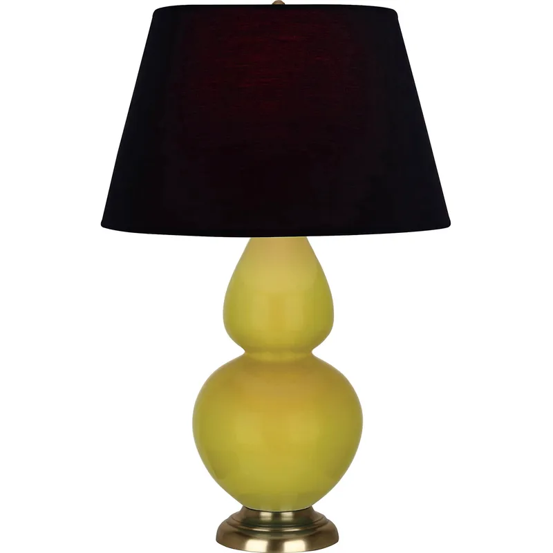 Double Gourd 31 inch 150 watt Citron Glazed Ceramic with Antique Brass Table Lamp Portable Light in Ink Black with Rose Red