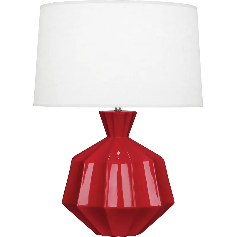 Orion 27 inch 150 watt Ruby Red Table Lamp Portable Light, Polished Nickel Accents