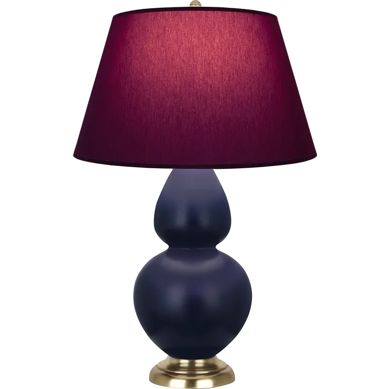 Double Gourd 31 inch 150 watt Matte Midnight Blue Glazed Ceramic with Antique Brass Table Lamp Portable Light in Plum with Lavender