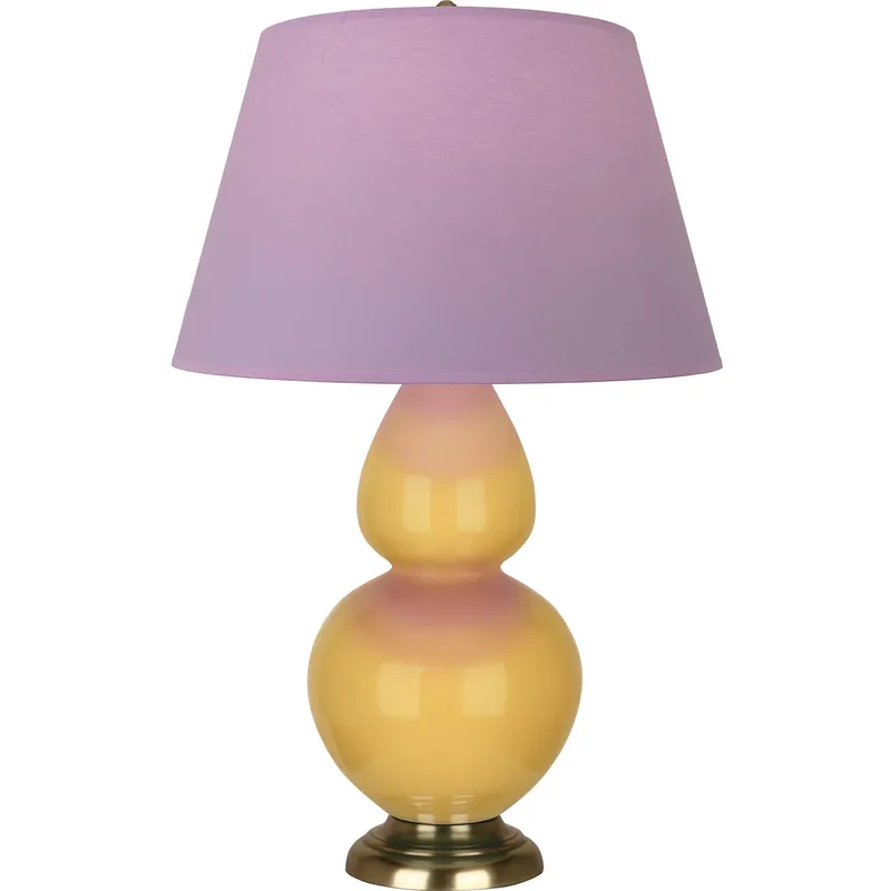 Double Gourd 31 inch 150 watt Sunset Yellow Glazed Ceramic with Antique Brass Table Lamp Portable Light in Lavender with Plum