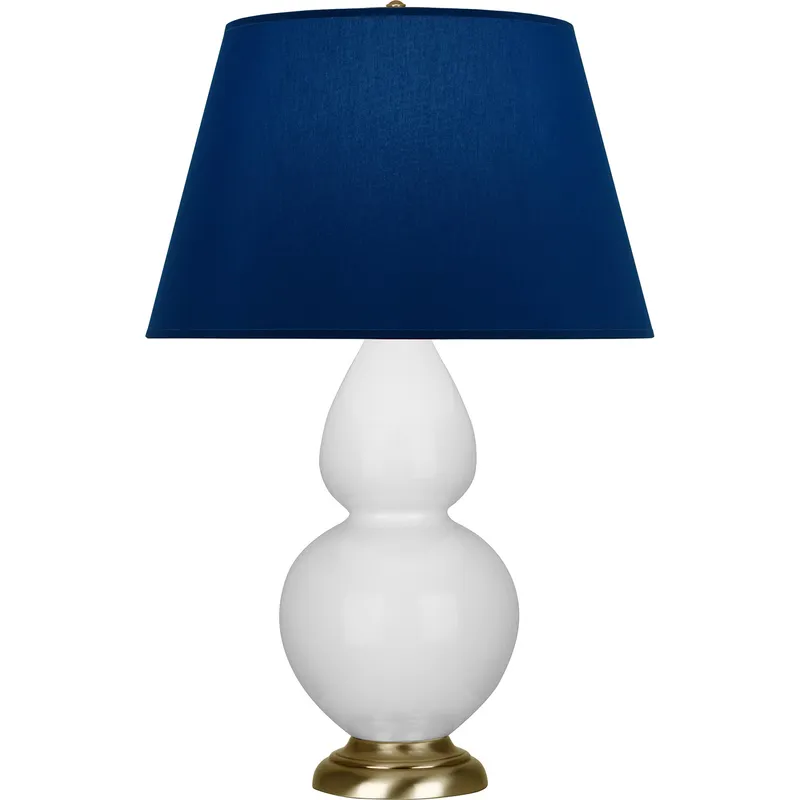 Double Gourd 31 inch 150 watt Daisy Glazed Ceramic with Antique Natural Brass Table Lamp Portable Light in Navy with Gray