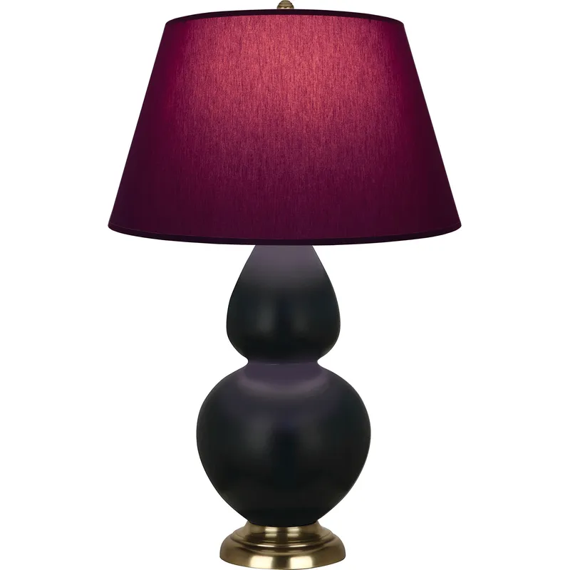 Double Gourd 31 inch 150 watt Matte Obsidian Glazed Ceramic with Antique Natural Brass Table Lamp Portable Light in Plum with Lavender