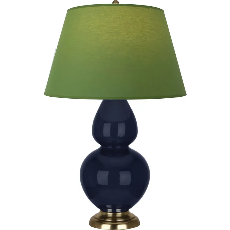 Double Gourd 31 inch 150 watt Midnight Blue Glazed Ceramic with Antique Brass Table Lamp Portable Light in Tea Green with Taupe