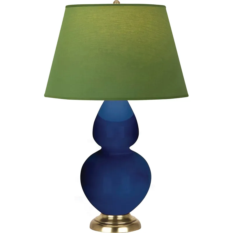 Double Gourd 31 inch 150 watt Cobalt Glazed Ceramic with Antique Natural Brass Table Lamp Portable Light in Tea Green with Taupe