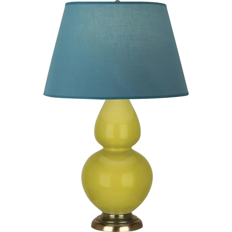 Double Gourd 31 inch 150 watt Citron Glazed Ceramic with Antique Brass Table Lamp Portable Light in Bright Blue with Gray