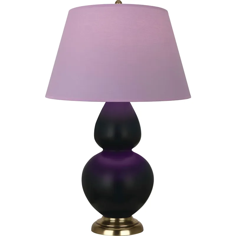 Double Gourd 31 inch 150 watt Matte Obsidian Glazed Ceramic with Antique Natural Brass Table Lamp Portable Light in Lavender with Plum