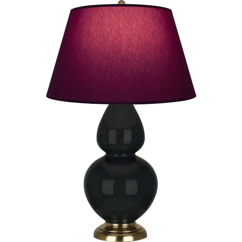 Double Gourd 31 inch 150 watt Obsidian Glazed Ceramic with Antique Natural Brass Table Lamp Portable Light in Plum with Lavender