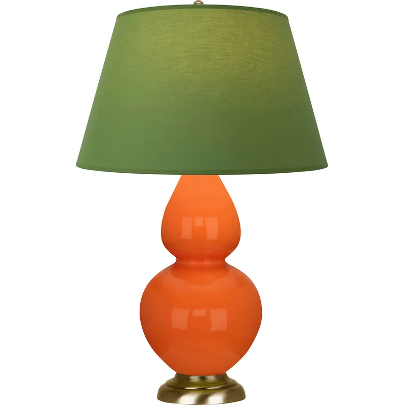 Double Gourd 31 inch 150 watt Pumpkin Glazed Ceramic with Antique Natural Brass Table Lamp Portable Light in Tea Green with Taupe