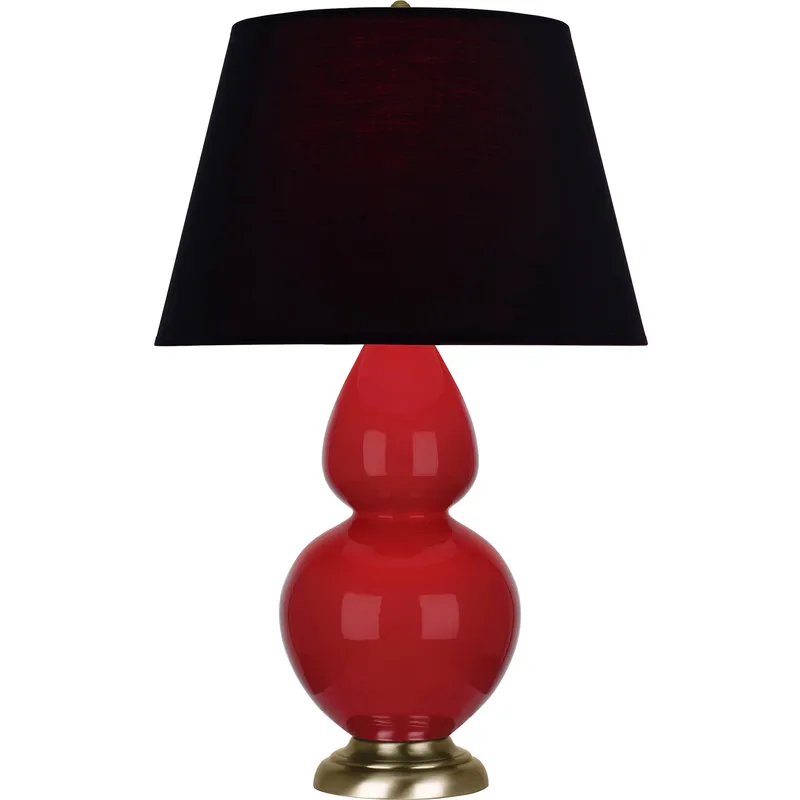 Double Gourd 31 inch 150 watt Ruby Red Glazed Ceramic with Antique Brass Table Lamp Portable Light in Ink Black with Rose Red