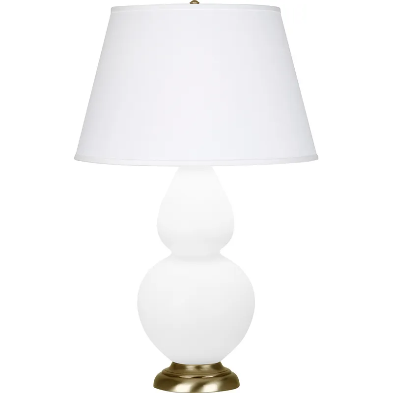 Double Gourd 31 inch 150 watt Matte Daisy Glazed Ceramic with Antique Natural Brass Table Lamp Portable Light in Pearl Dupioni