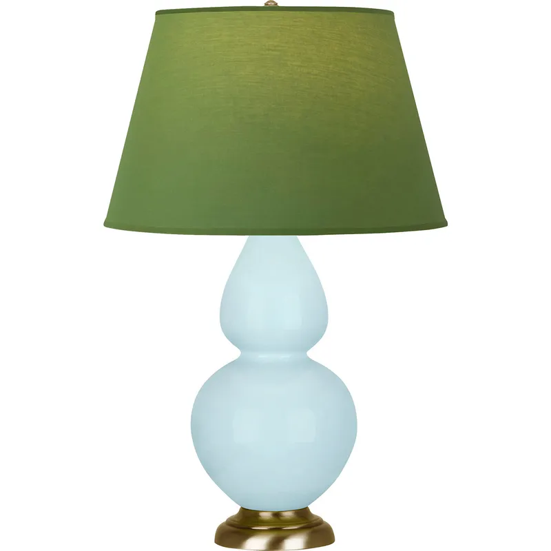 Double Gourd 31 inch 150 watt Baby Blue Glazed Ceramic with Antique Natural Brass Table Lamp Portable Light in Tea Green with Taupe