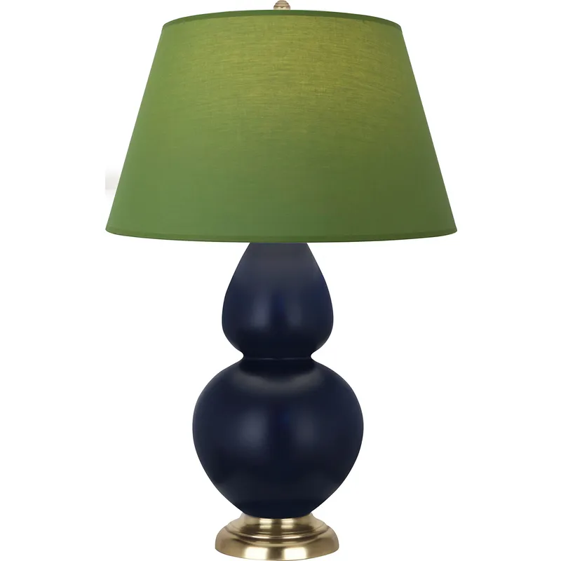 Double Gourd 31 inch 150 watt Matte Midnight Blue Glazed Ceramic with Antique Brass Table Lamp Portable Light in Tea Green with Taupe
