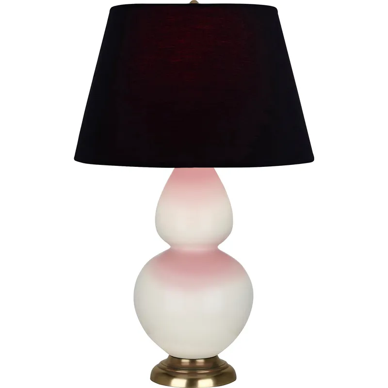 Double Gourd 31 inch 150 watt Bone Glazed Ceramic with Antique Natural Brass Table Lamp Portable Light in Ink Black with Rose Red