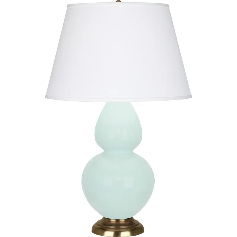 Double Gourd 31 inch 150 watt Mint with Antique Brass Table Lamp Portable Light in Pearl Dupioni