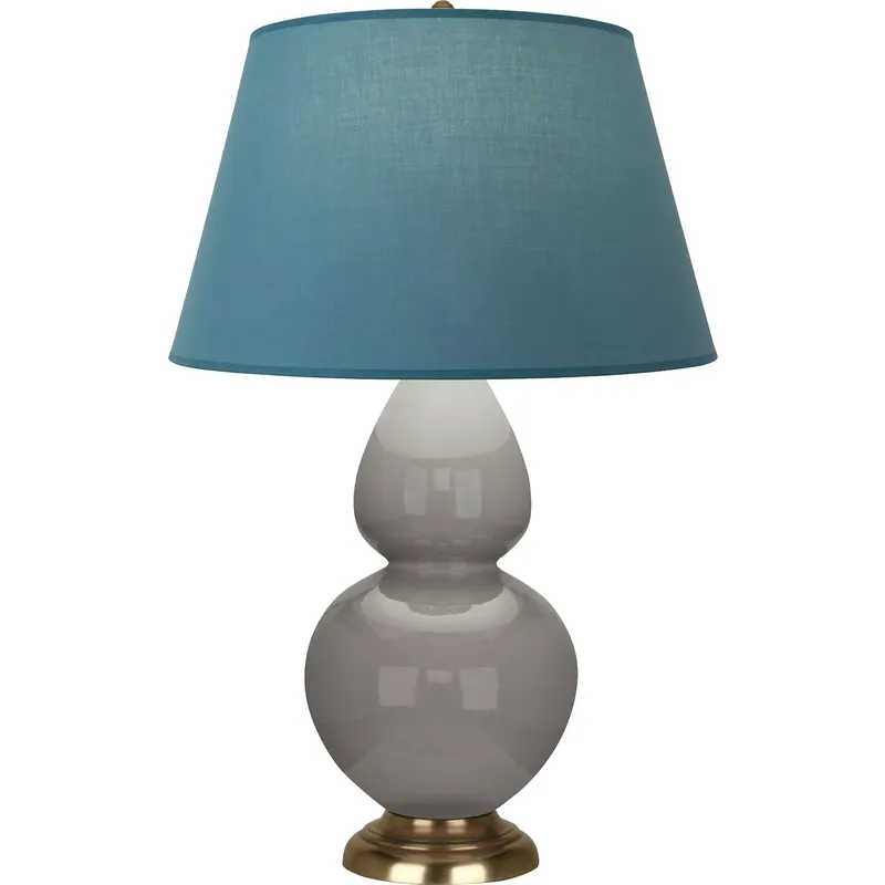 Double Gourd 31 inch 150 watt Smokey Taupe Glazed Ceramic with Antique Natural Brass Table Lamp Portable Light in Smoky Taupe, Bright Blue with Gray