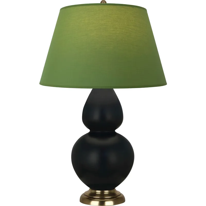 Double Gourd 31 inch 150 watt Matte Obsidian Glazed Ceramic with Antique Natural Brass Table Lamp Portable Light in Tea Green with Taupe