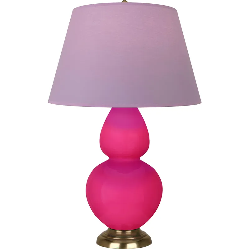 Double Gourd 31 inch 150 watt Razzle Rose Glazed Ceramic with Antique Natural Brass Table Lamp Portable Light in Lavender with Plum