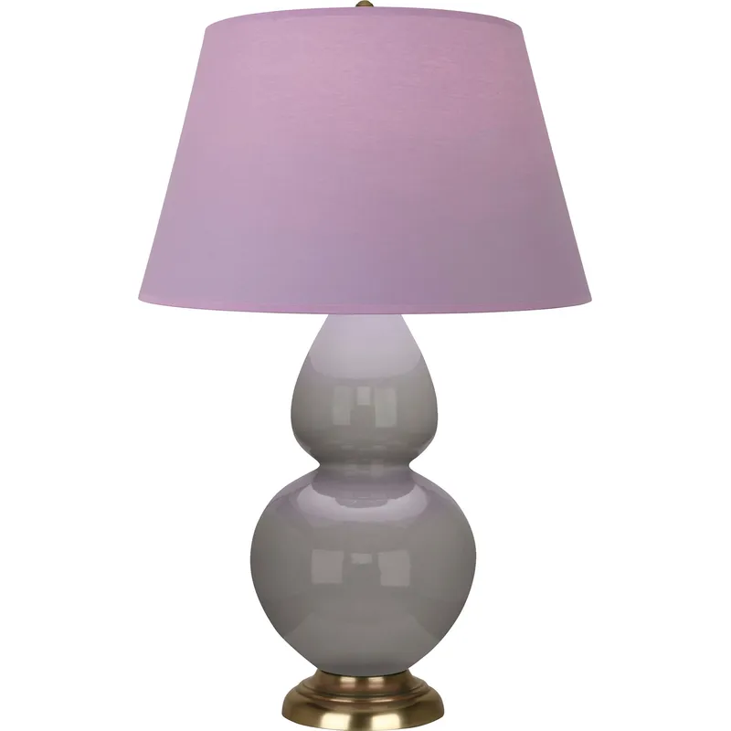 Double Gourd 31 inch 150 watt Smokey Taupe Glazed Ceramic with Antique Natural Brass Table Lamp Portable Light in Smoky Taupe, Lavender with Plum