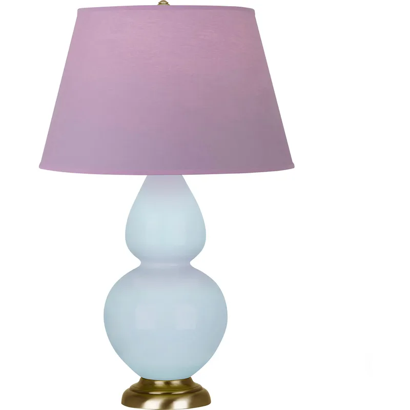 Double Gourd 31 inch 150 watt Baby Blue Glazed Ceramic with Antique Natural Brass Table Lamp Portable Light in Lavender with Plum