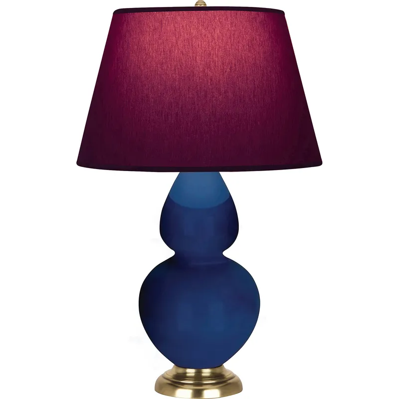 Double Gourd 31 inch 150 watt Cobalt Glazed Ceramic with Antique Natural Brass Table Lamp Portable Light in Plum with Lavender