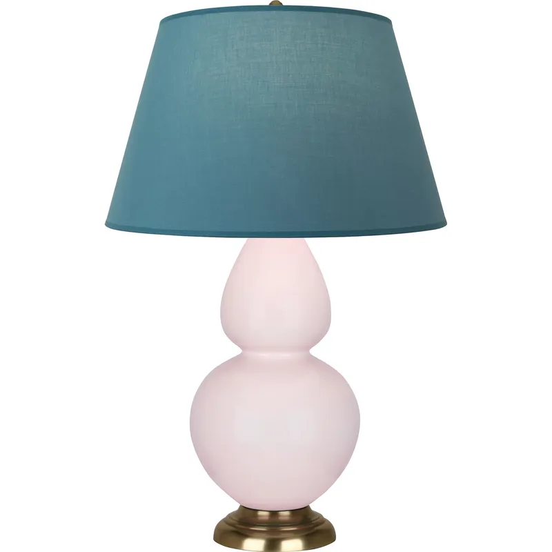 Double Gourd 31 inch 150 watt Rose Water with Antique Brass Table Lamp Portable Light in Bright Blue with Gray