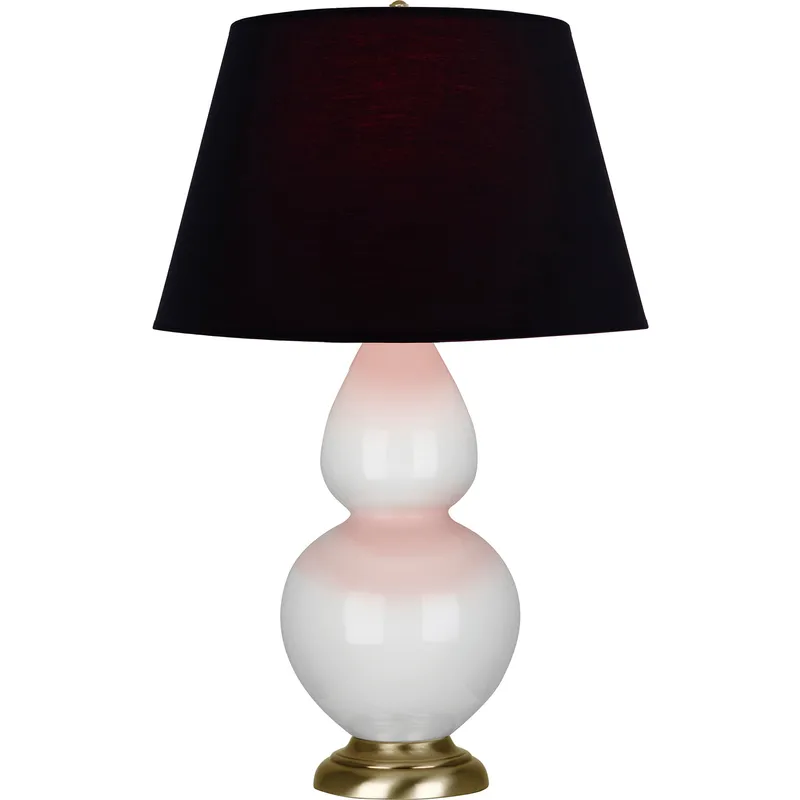 Double Gourd 31 inch 150 watt Lily Glazed Ceramic with Antique Natural Brass Table Lamp Portable Light in Ink Black with Rose Red