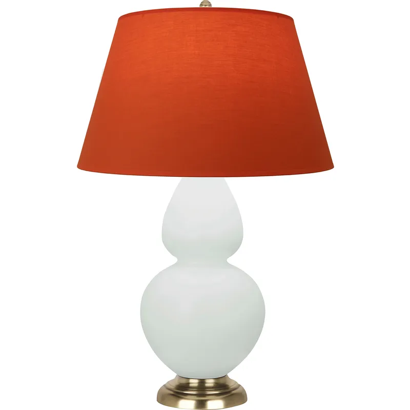 Double Gourd 31 inch 150 watt Matte Celadon Glazed Ceramic with Antique Brass Accents Table Lamp Portable Light in Tangerine with Taupe