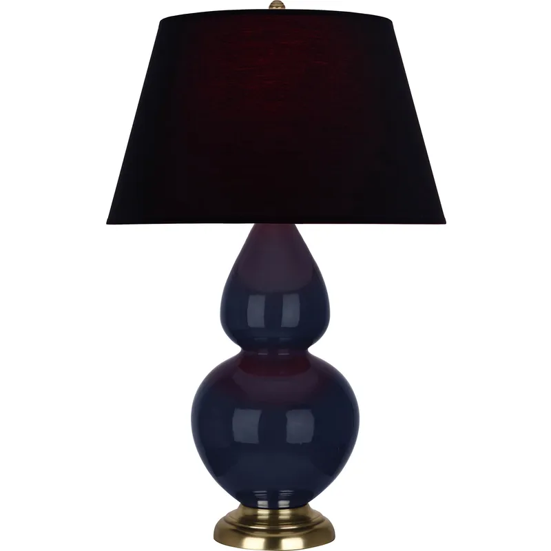 Double Gourd 31 inch 150 watt Midnight Blue Glazed Ceramic with Antique Brass Table Lamp Portable Light in Ink Black with Rose Red
