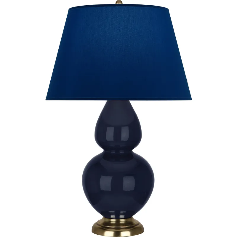 Double Gourd 31 inch 150 watt Midnight Blue Glazed Ceramic with Antique Brass Table Lamp Portable Light in Navy with Gray