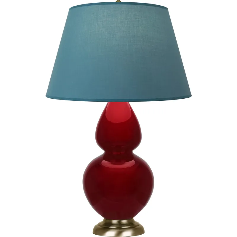 Double Gourd 31 inch 150 watt Sangria Glazed Ceramic with Antique Natural Brass Table Lamp Portable Light in Bright Blue with Gray