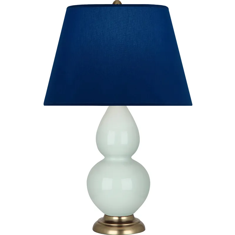 Double Gourd 31 inch 150 watt Celadon Glazed Ceramic with Antique Brass Accents Table Lamp Portable Light in Navy with Gray
