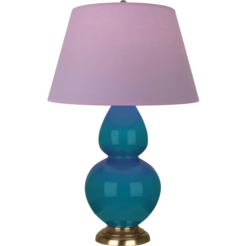 Double Gourd 31 inch 150 watt Peacock Glazed Ceramic Table Lamp Portable Light in Lavender with Plum