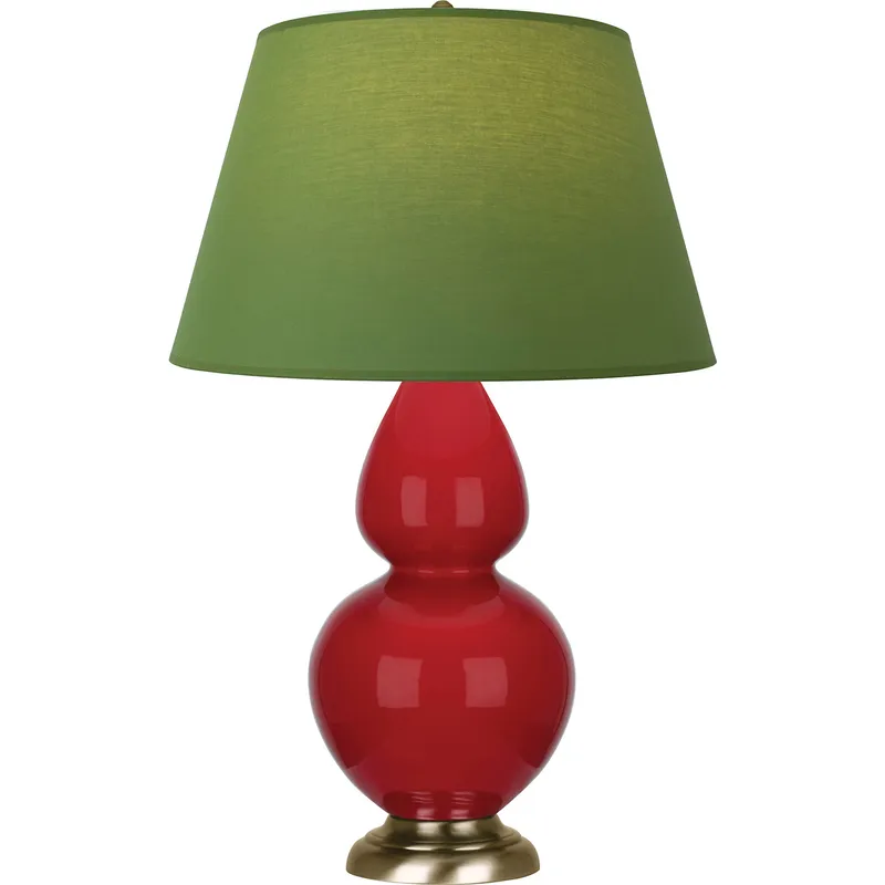 Double Gourd 31 inch 150 watt Ruby Red Glazed Ceramic with Antique Brass Table Lamp Portable Light in Tea Green with Taupe
