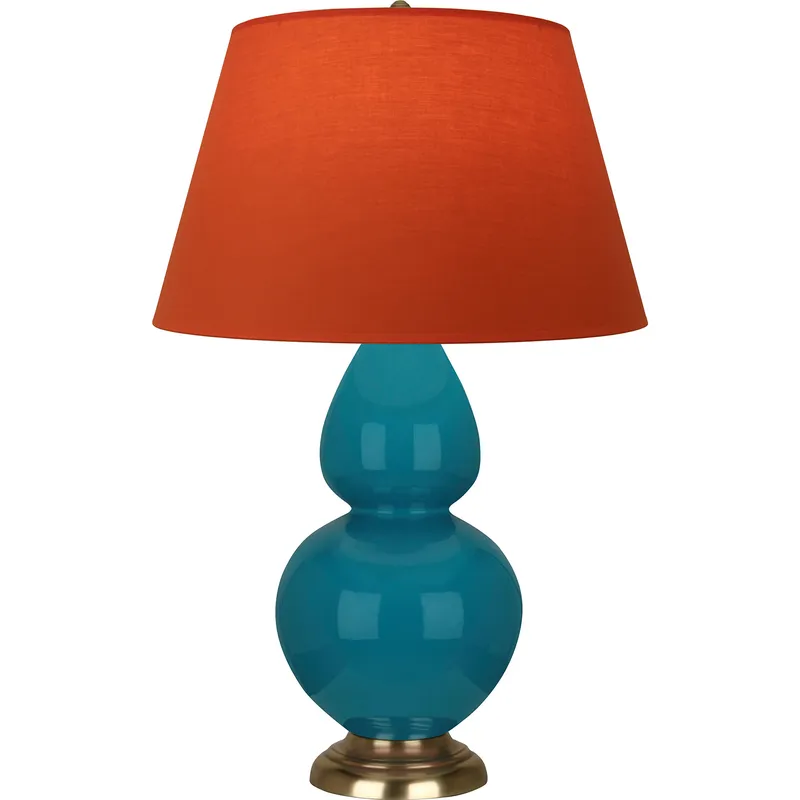 Double Gourd 31 inch 150 watt Peacock Glazed Ceramic Table Lamp Portable Light in Tangerine with Taupe