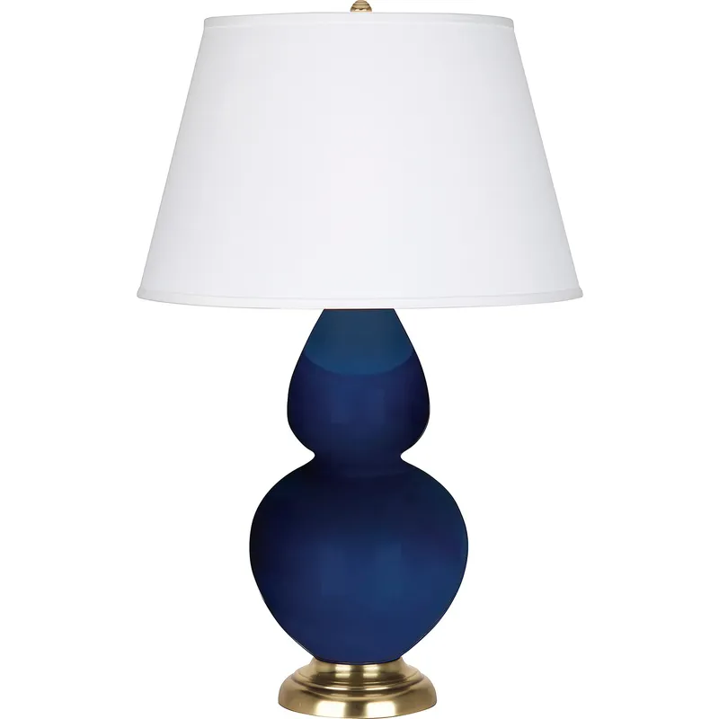 Double Gourd 31 inch 150 watt Cobalt Glazed Ceramic with Antique Natural Brass Table Lamp Portable Light in Pearl Dupioni