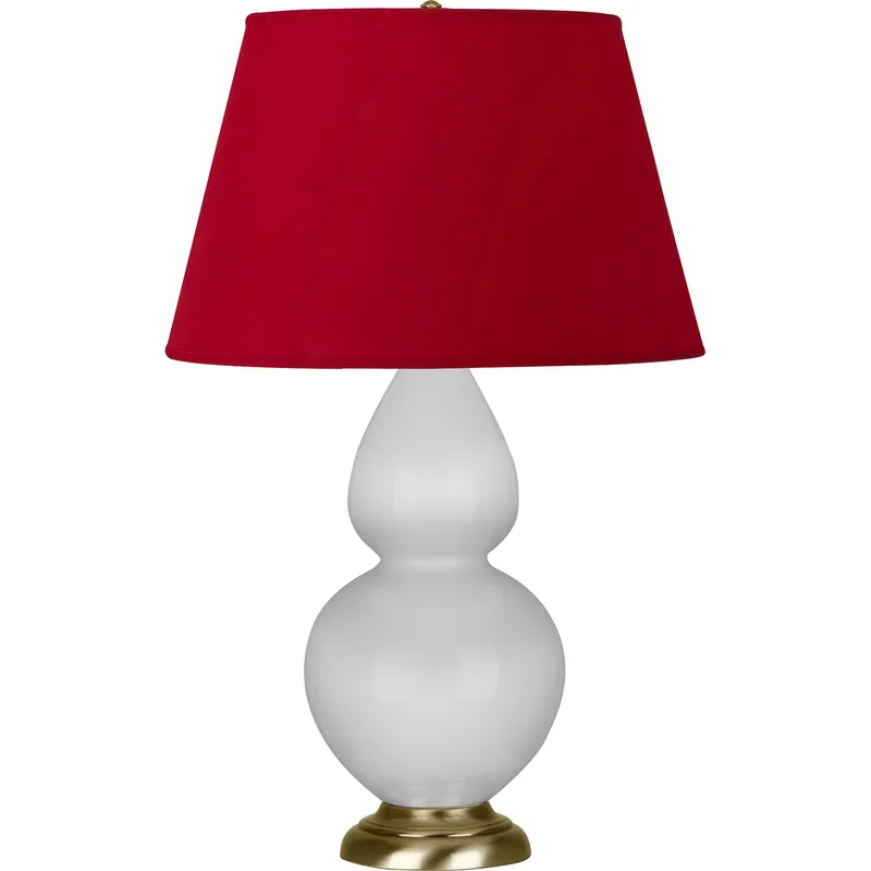 Double Gourd 31 inch 150 watt Daisy Glazed Ceramic with Antique Natural Brass Table Lamp Portable Light in Rose Red with Ink Black
