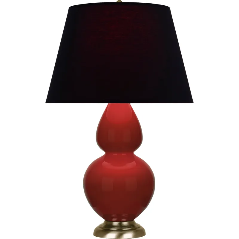 Double Gourd 31 inch 150 watt Oxblood with Antique Brass Table Lamp Portable Light in Ink Black with Rose Red