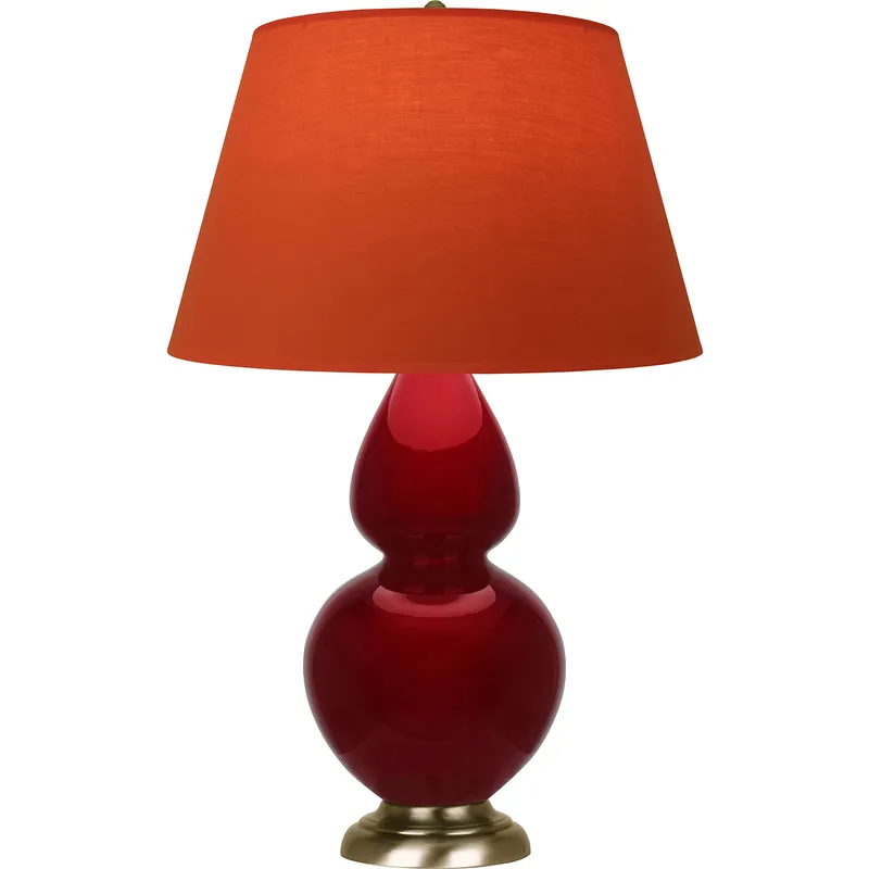 Double Gourd 31 inch 150 watt Sangria Glazed Ceramic with Antique Natural Brass Table Lamp Portable Light in Tangerine with Taupe