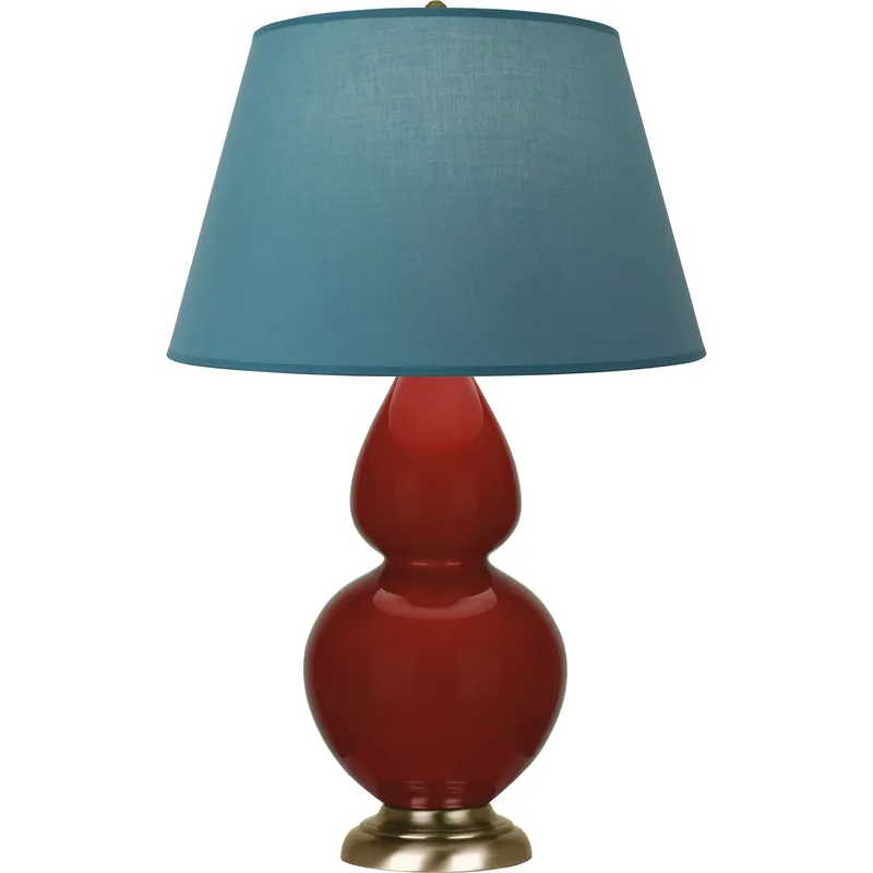 Double Gourd 31 inch 150 watt Oxblood with Antique Brass Table Lamp Portable Light in Bright Blue with Gray