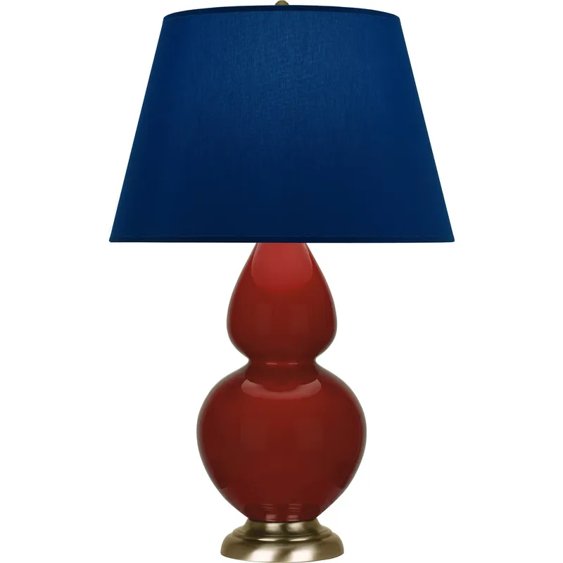 Double Gourd 31 inch 150 watt Oxblood with Antique Brass Table Lamp Portable Light in Navy with Gray